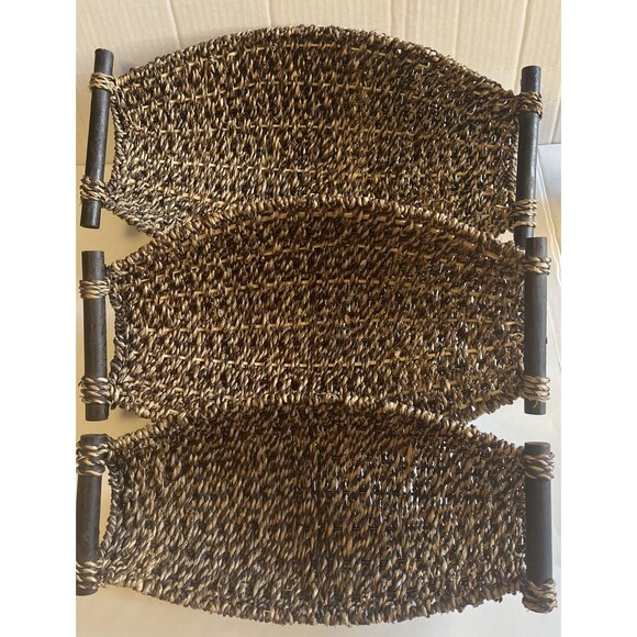 Woven Straw Baskets Oval Wood Handles Brown Nesting Set Of 3 Table Wall Rustic - Picture 5 of 16